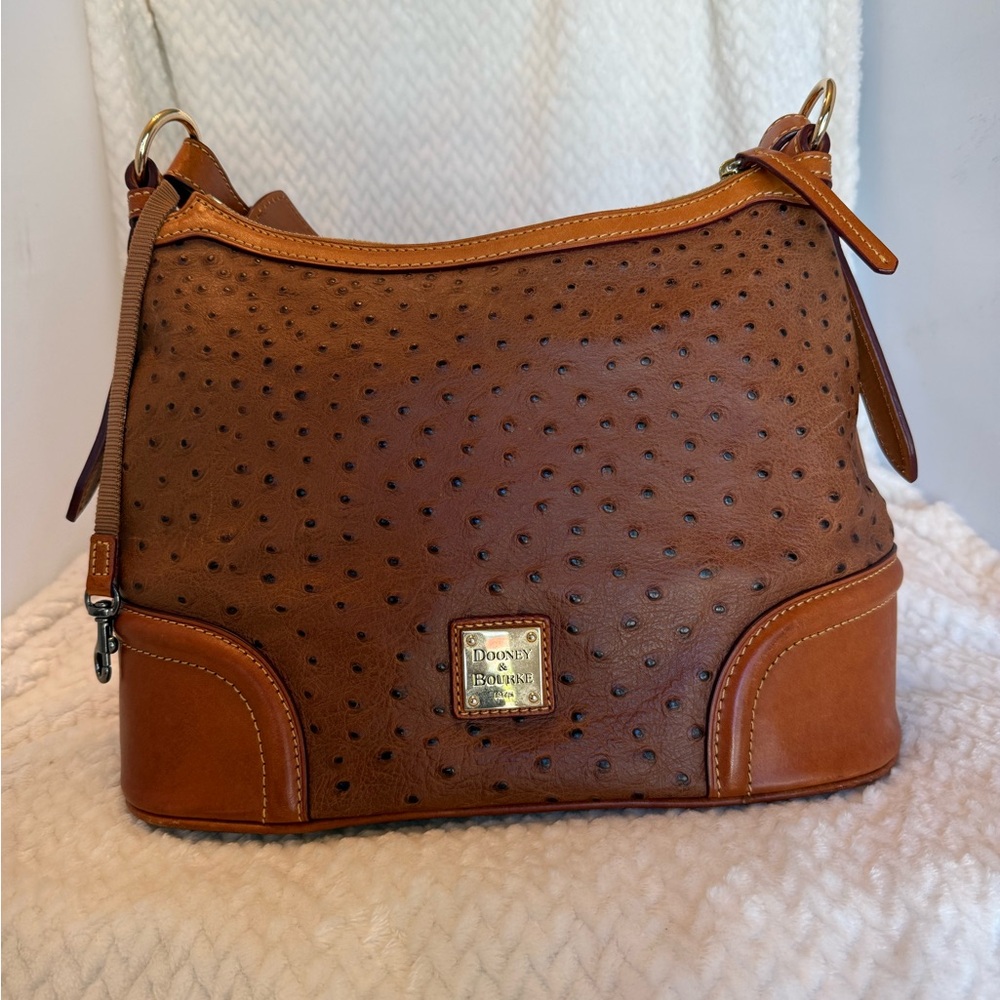 VINTAGE Dooney & Bourke Tan Ostrich-Embossed Hobo Bag